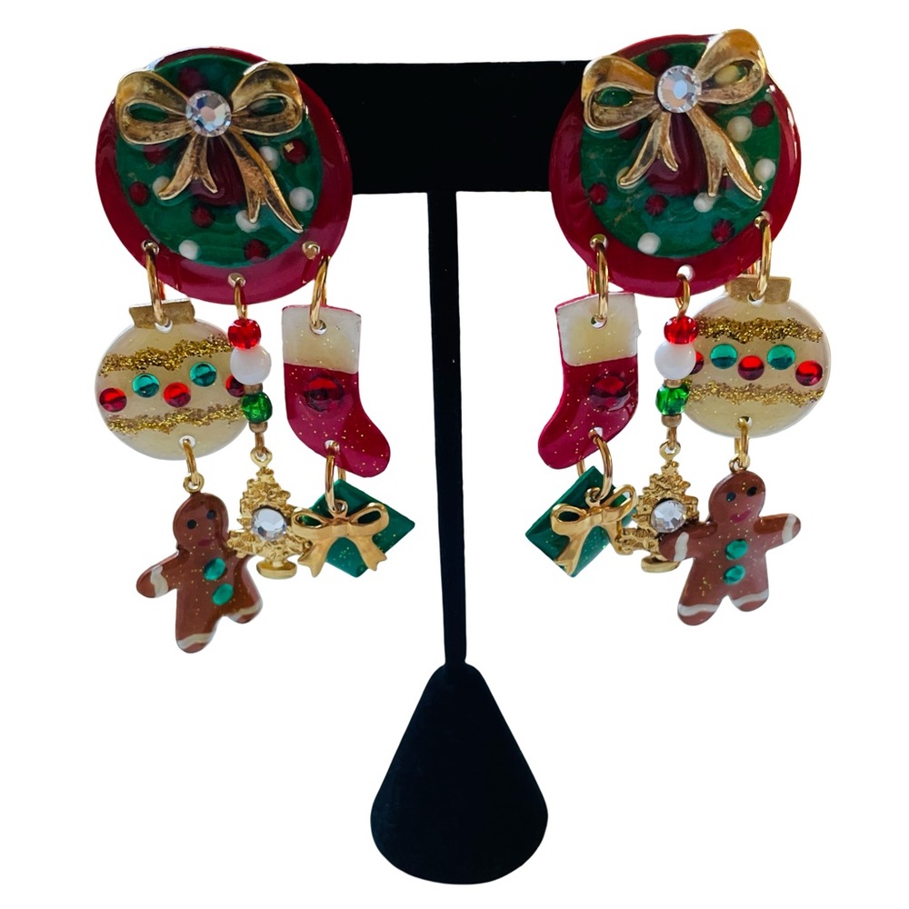 Vintage MAM Festive Christmas Dangle Post Earrings